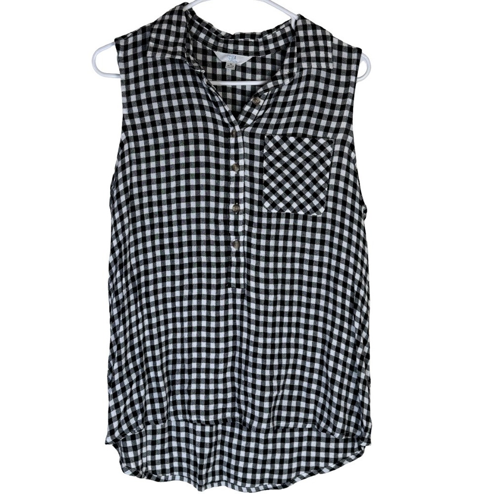 Time and Tru Buffalo Plaid Tank Women Size M 8-10 Black White Gingham Sleeveless
